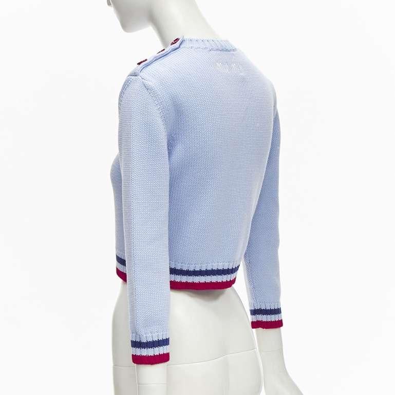 MIU MIU DISNEY Mickey Mouse powder blue red cropped sweater IT38 XS For Sale 1