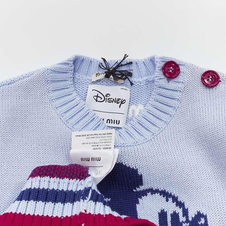 MIU MIU DISNEY Mickey Mouse powder blue red cropped sweater IT38 XS For Sale 4