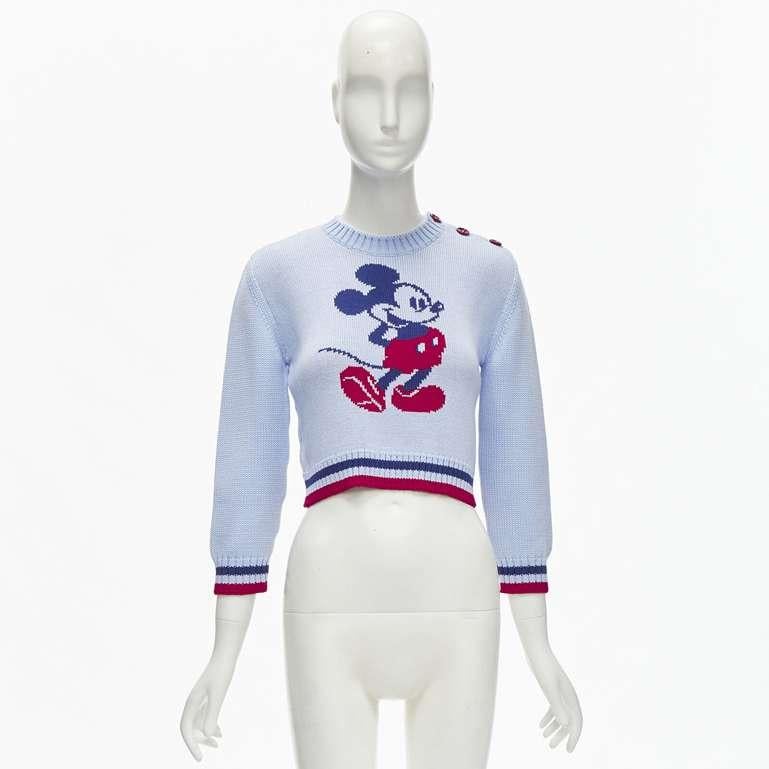 MIU MIU DISNEY Mickey Mouse powder blue red cropped sweater IT38 XS For Sale 5
