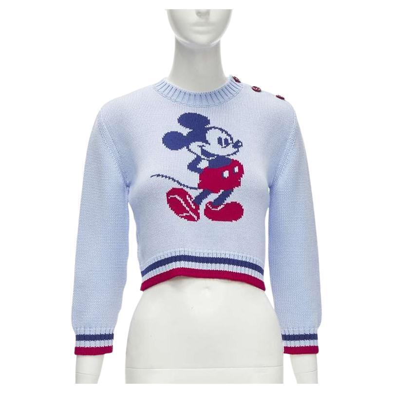 MIU MIU DISNEY Mickey Mouse powder blue red cropped sweater IT38 XS For Sale