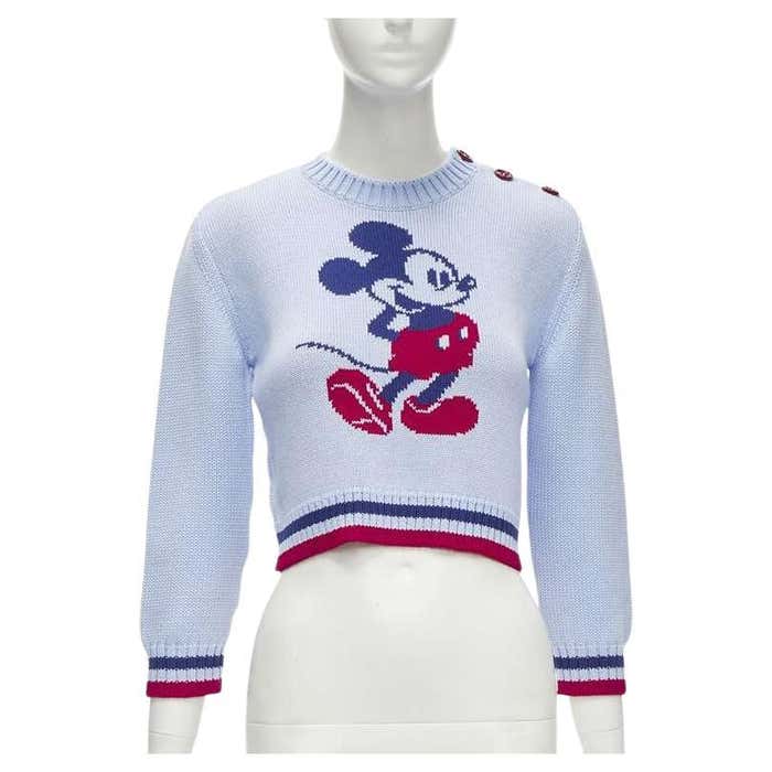 MIU MIU DISNEY Mickey Mouse powder blue red cropped sweater IT38 XS For ...