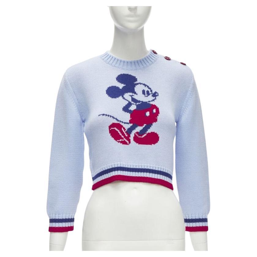 MIU MIU DISNEY Mickey Mouse powder blue red cropped sweater IT38 XS For Sale