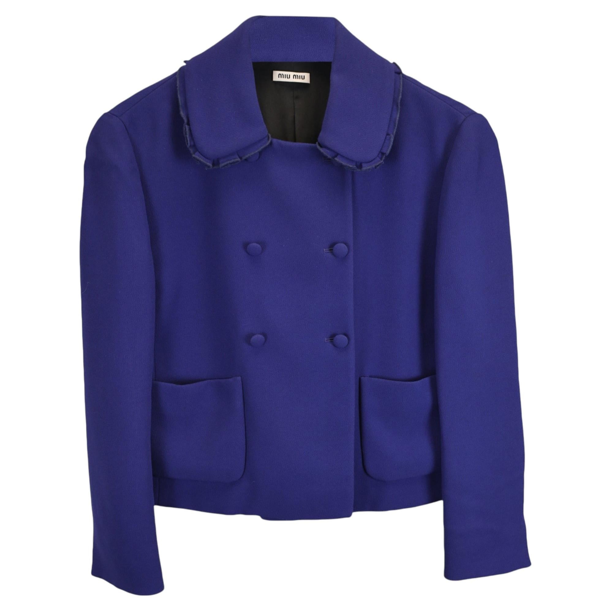 Miu Miu Double-Breasted Evening Jacket in Blue Wool For Sale
