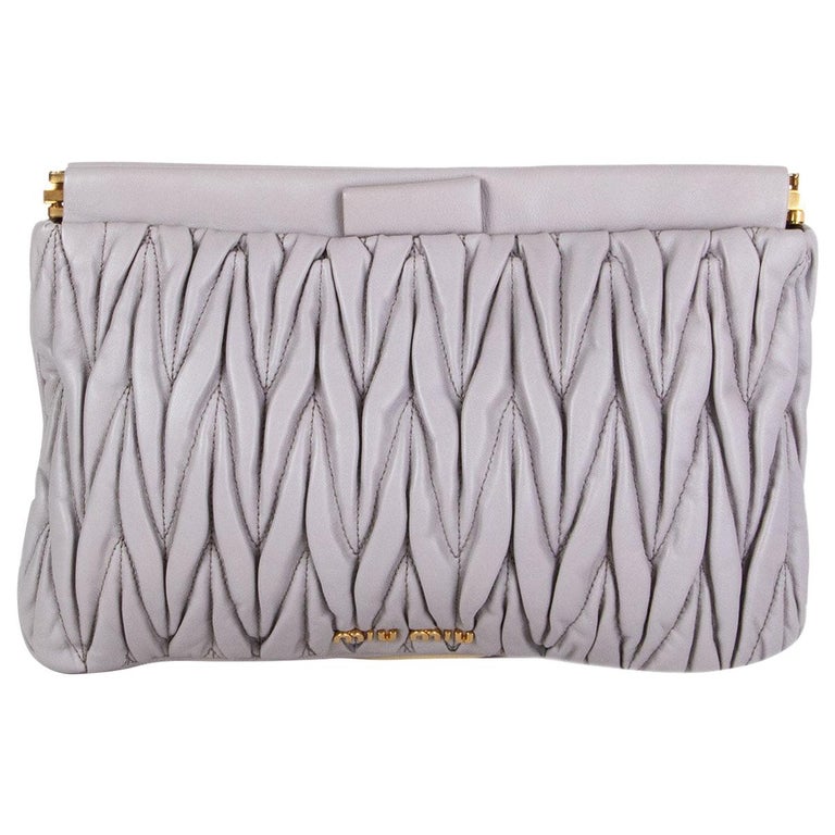 MIU MIU dove grey leather Matelasse Quilted Clutch Bag For Sale at 1stDibs