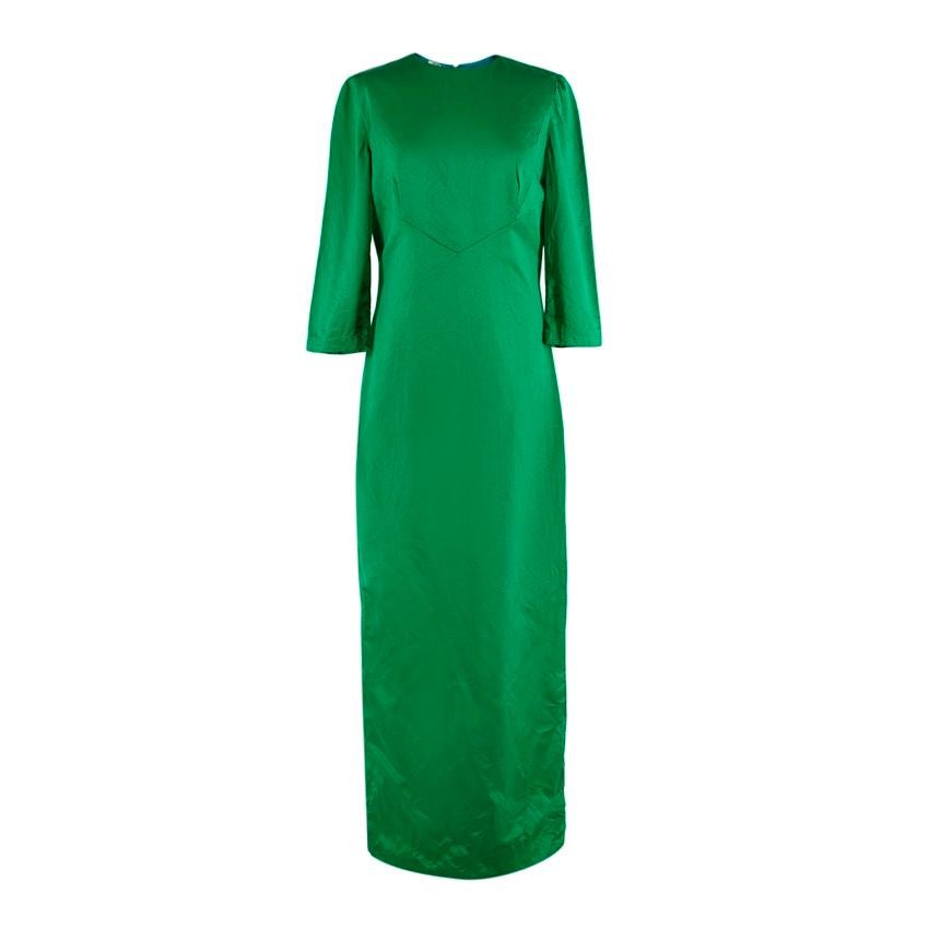 Miu Miu Duchesse Satin Froiss Green Silk Gown For Sale