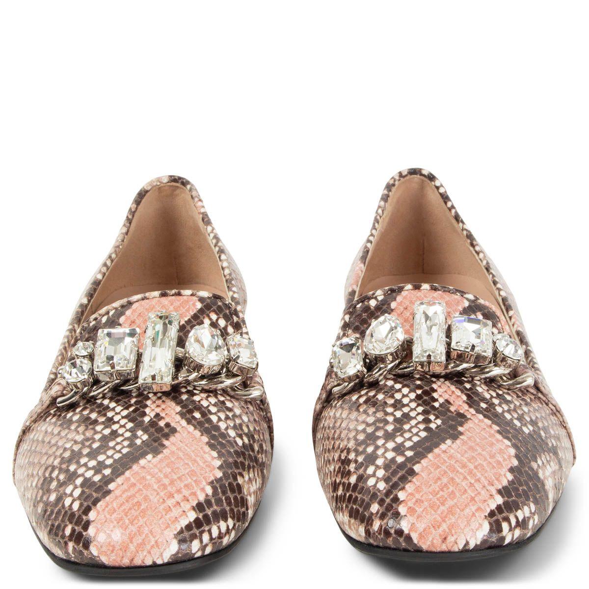 100% authentic Miu Miu loafers in dusty rose, taupe and dark brown snakeskin embossed leather with clear crystal embellishment. Have been worn once inside and are in virtually new condition. Come with dust bag. 

Measurements
Imprinted