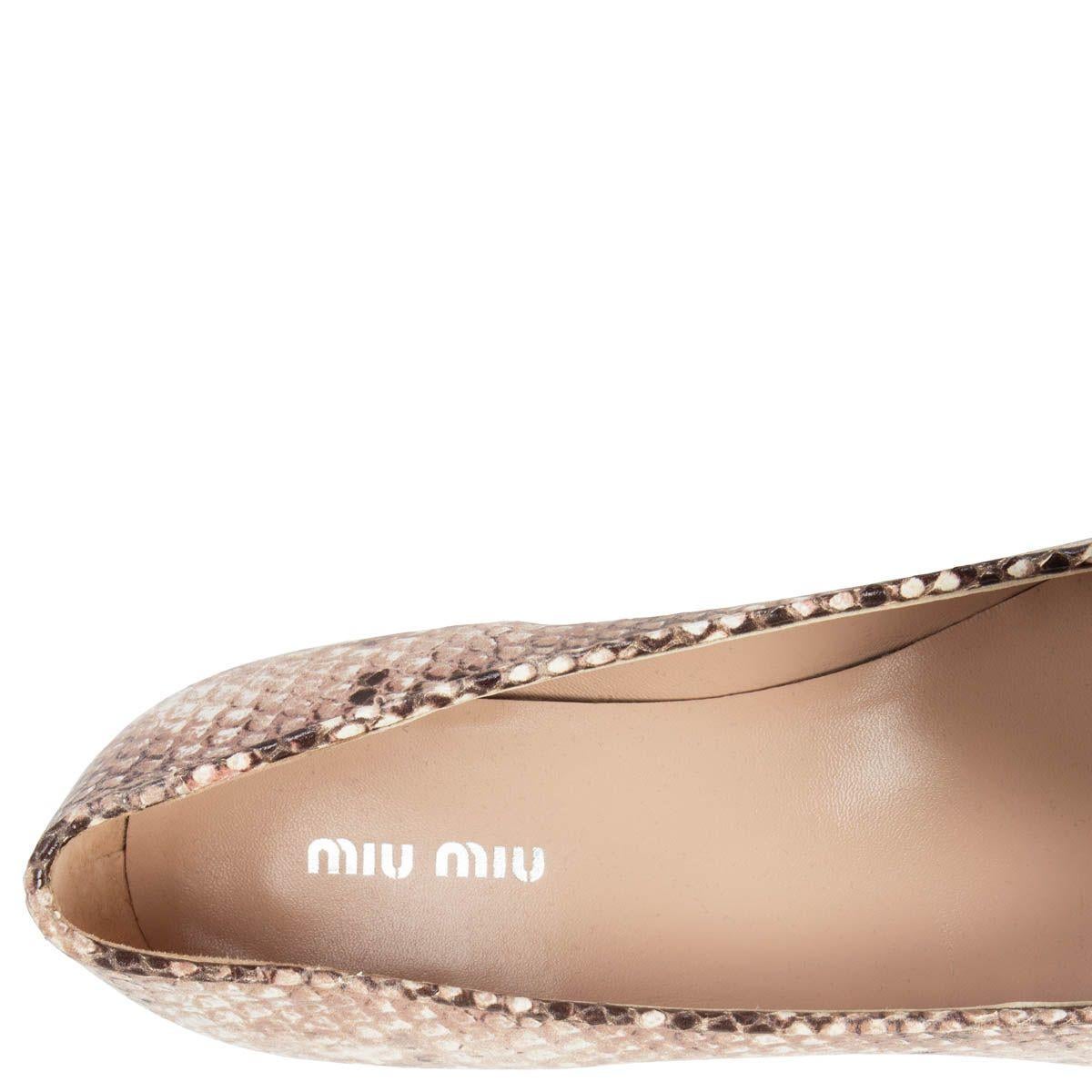 Beige MIU MIU dusty pink CRYSTAL EMBELLISHED FAUX PYTHON Loafers Shoes 39.5 For Sale