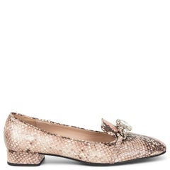 Used MIU MIU dusty pink CRYSTAL EMBELLISHED FAUX PYTHON Loafers Shoes 39.5