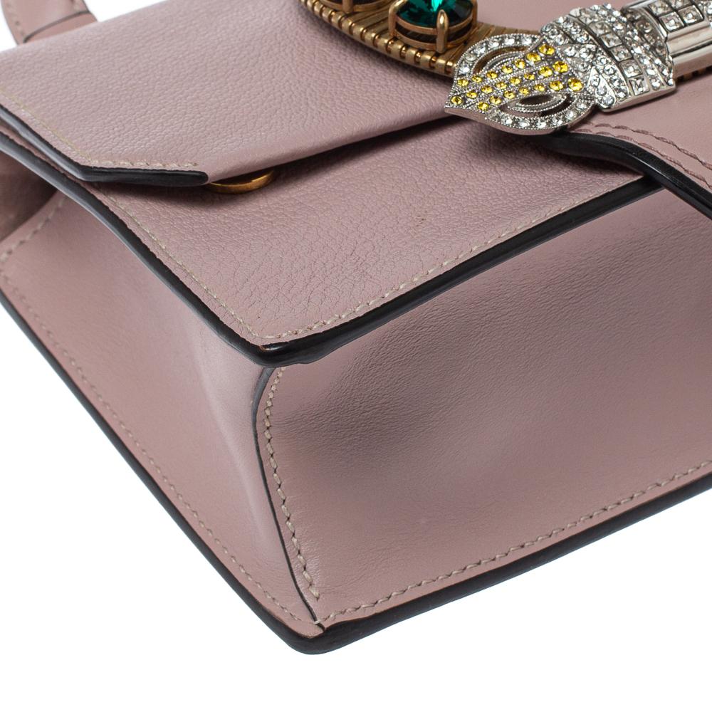 Miu Miu Dusty Pink Madras Leather Crystal Embellished Buckle Flap Shoulder Bag 4