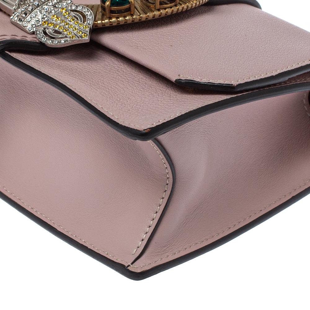 Miu Miu Dusty Pink Madras Leather Crystal Embellished Buckle Flap Shoulder Bag 5