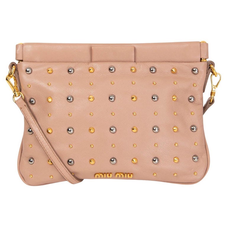 Borsa a tracolla MIU MIU in pelle rosa polverosa STUDDED in