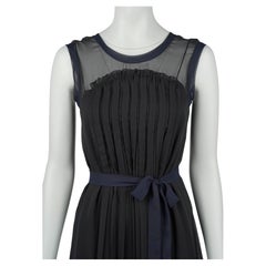 Miu Miu Early 2000s Midnight Navy Sheer Silk Chiffon Pleated Dress IT38
