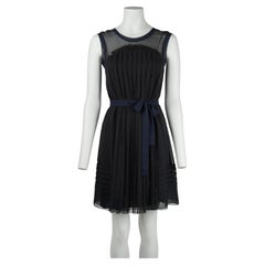 Miu Miu Early 2000s Midnight Navy Sheer Silk Chiffon Pleated Dress IT38