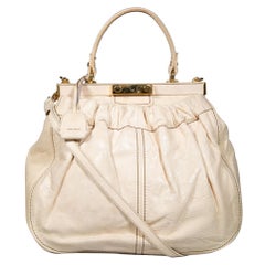 Miu Miu Ecru Cracked Leather Top Handle Bag