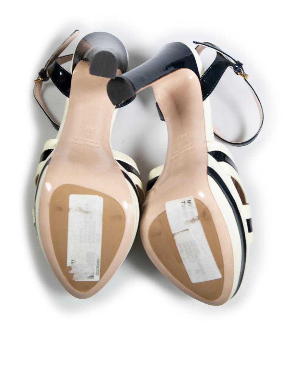 Miu Miu Ecru Patent Block Heeled Sandals Size IT 39.5 In Good Condition For Sale In London, GB