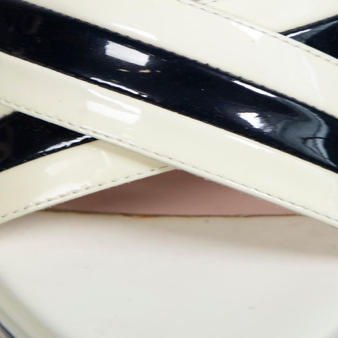 Women's Miu Miu Ecru Patent Block Heeled Sandals Size IT 39.5 For Sale