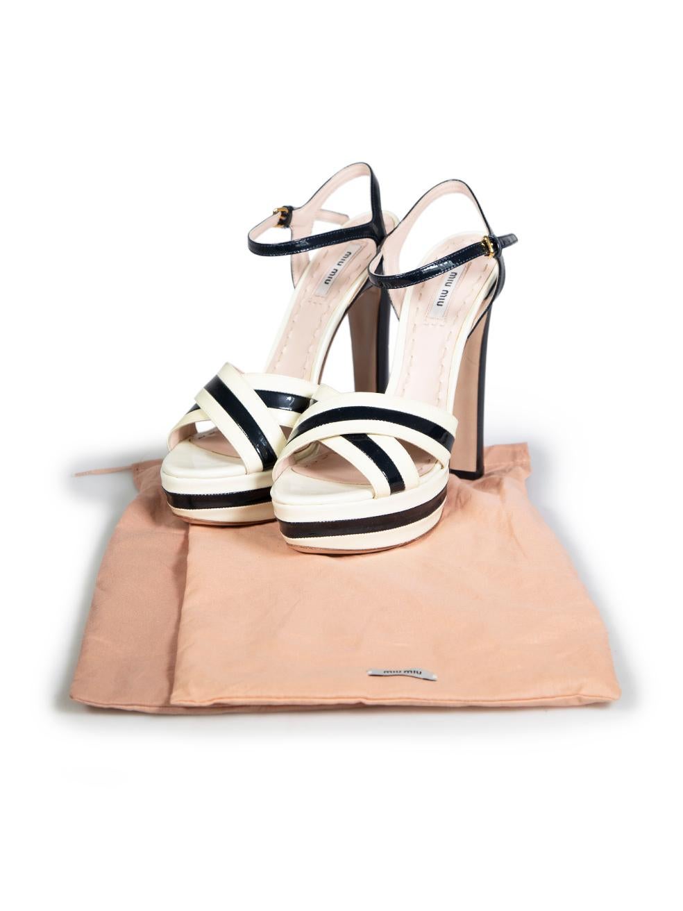 Miu Miu Ecru Patent Block Heeled Sandals Size IT 39.5 For Sale 3