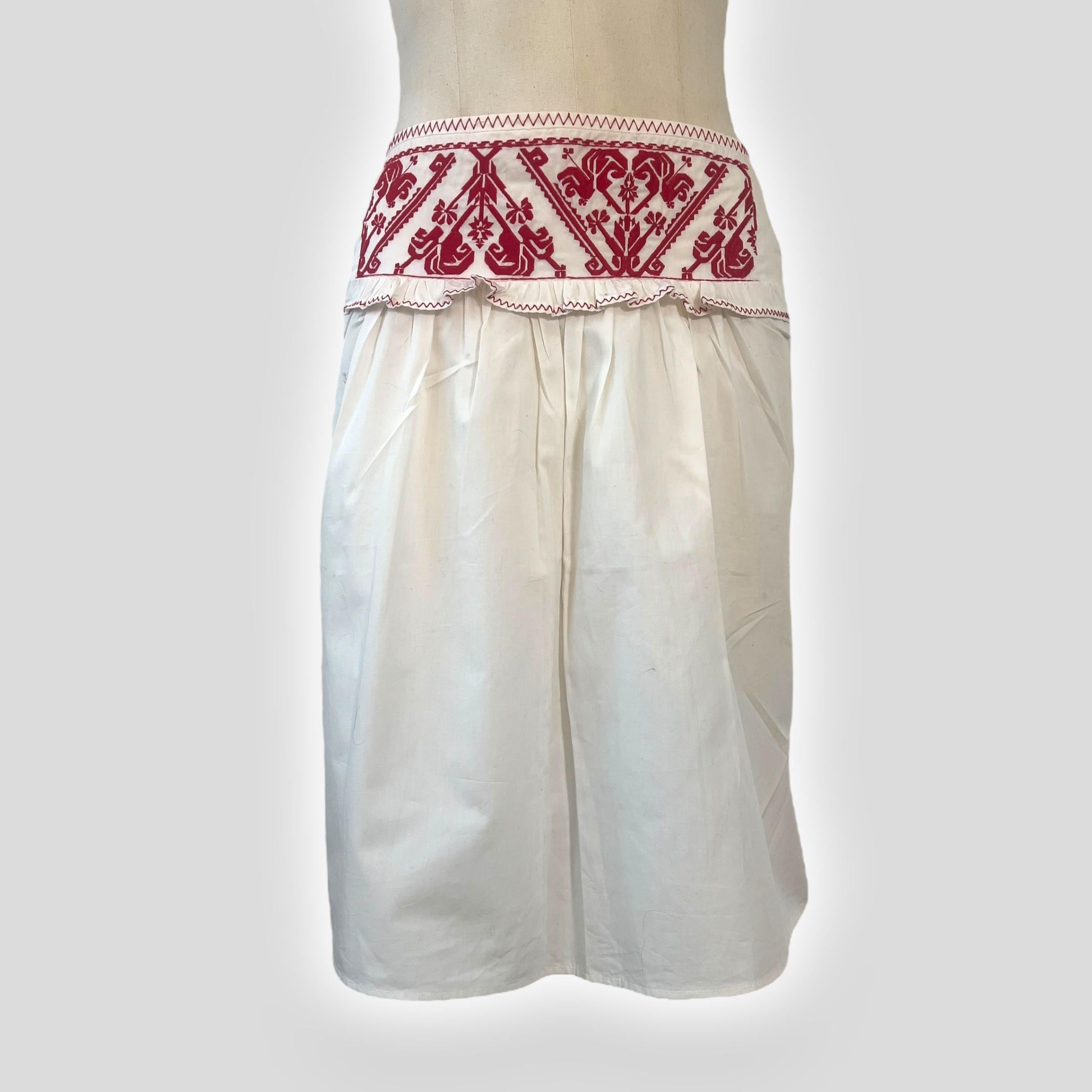 Beige Miu Miu Embroidered Cotton Skirt, 2003 For Sale