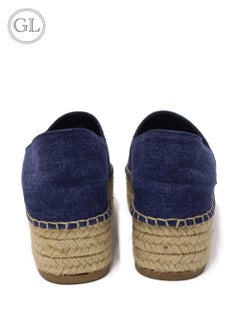 Miu Miu EU 37 Platform Denim Printed Crystal Embellishments Espadrilles