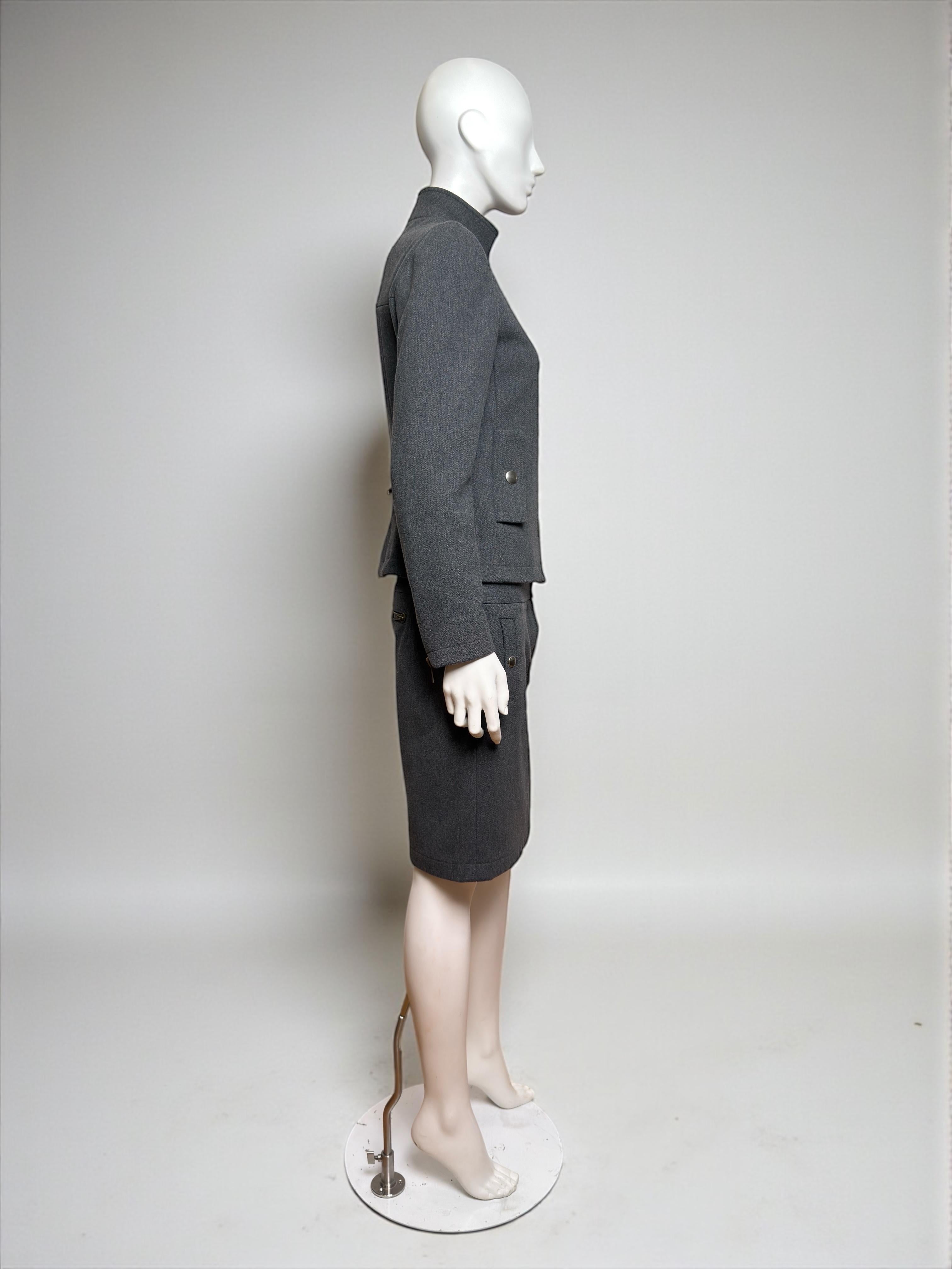 Women's Miu Miu F/W 1999 Grey Wool Tailored Zip Jacket and Skirt Ensemble For Sale