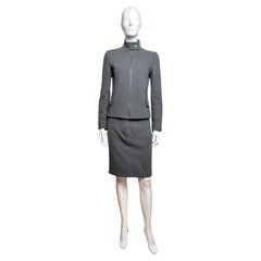 Miu Miu F/W 1999 Grey Wool Tailored Zip Jacket and Skirt Ensemble Miu Miu F/W 1999 Grey Wool Tailored Zip Jacket and Skirt Ensemble