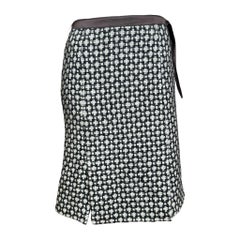 Miu Miu F/W 2000 Black And White Wool Boucle Houndstooth Pencil Skirt With Contrast Waistband