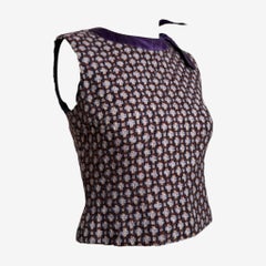 Miu Miu F/W 2000 Multi-Toned Boucle Sleeveless Top With Purple Satin Bow
