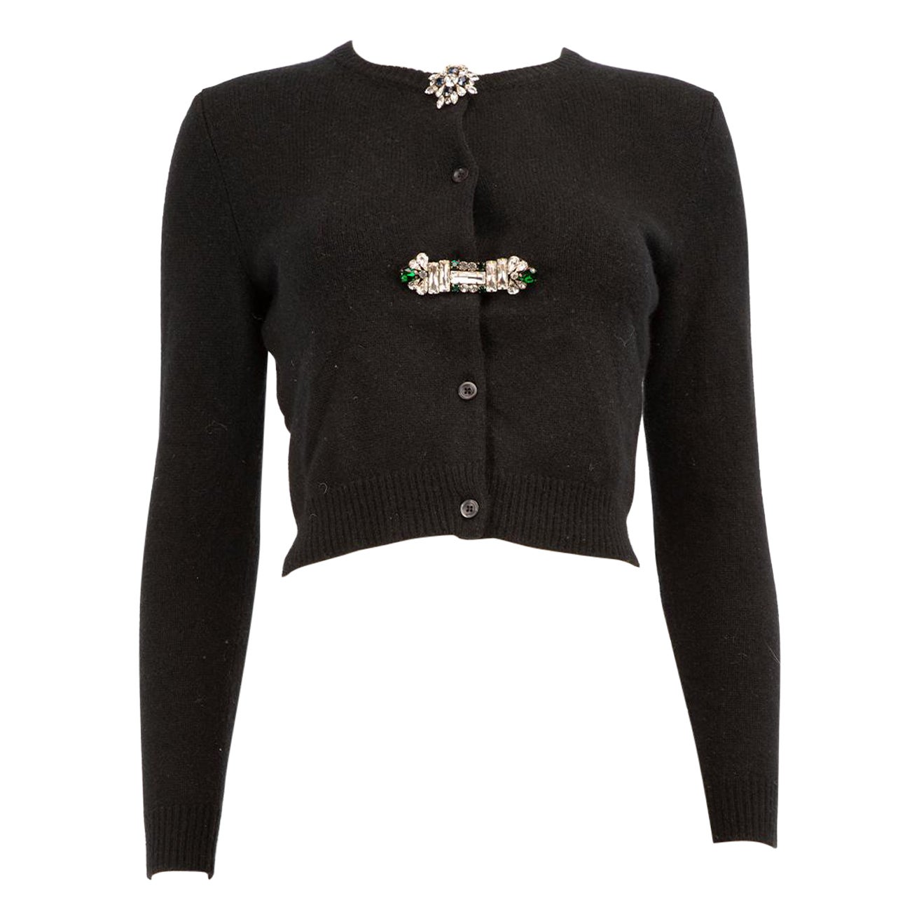 Miu Miu F/W 2020-2021 Black Cashmere Cardigan with Crystal Buttons Size XS