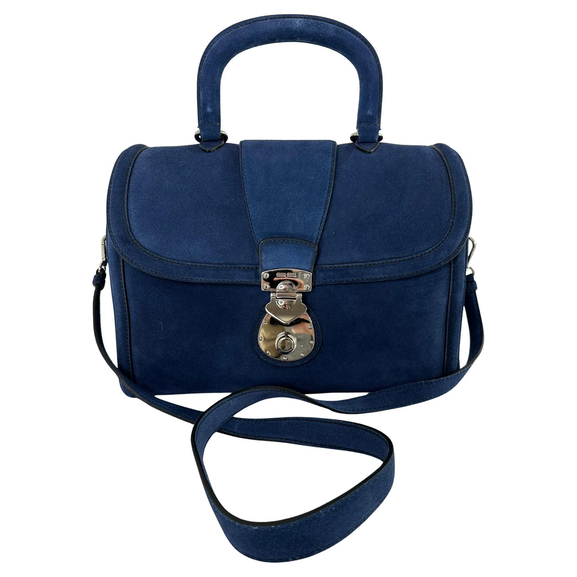 Miu Miu Fall 2012 Look 23  Bright Blue Suede Structured Handle/Shoulder Bag en vente