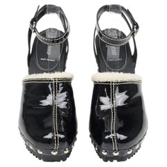 Miu Miu Fall/Winter 2006 Patent Leather Shearling Platform Clogs Size 38