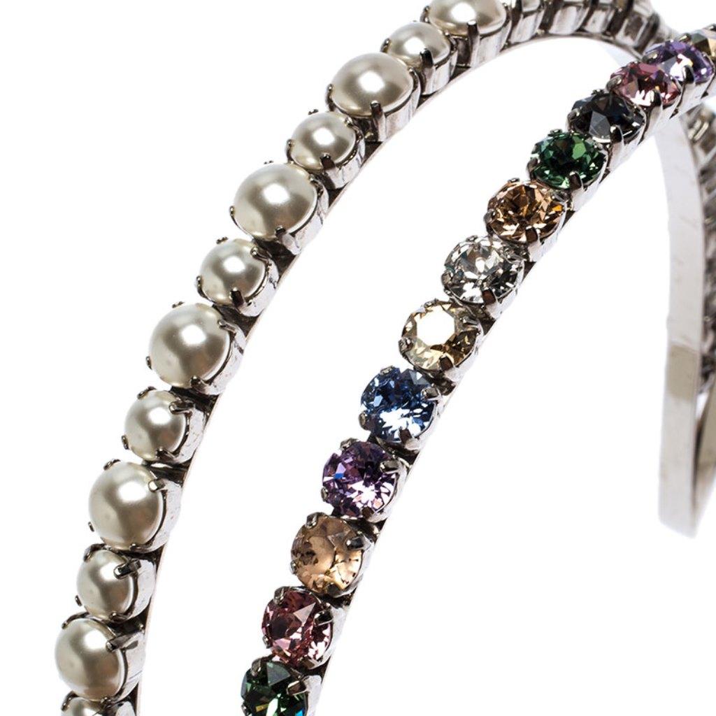 Miu Miu Faux Pearl and Crystal Embellished Silver Tone Head Band 1