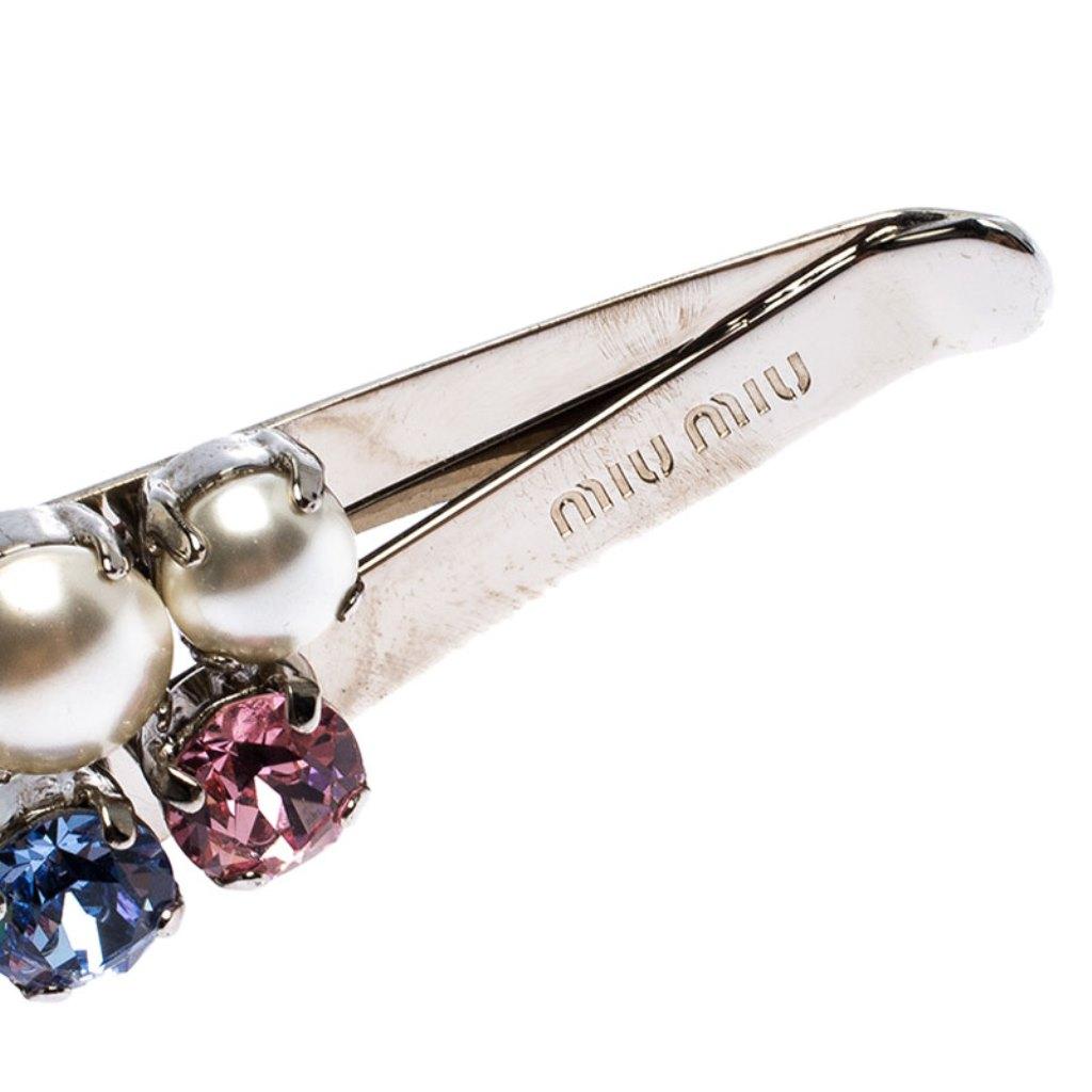 Miu Miu Faux Pearl and Crystal Embellished Silver Tone Head Band 2