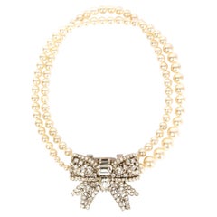 Miu Miu faux pearl rhinestones Bow Necklace