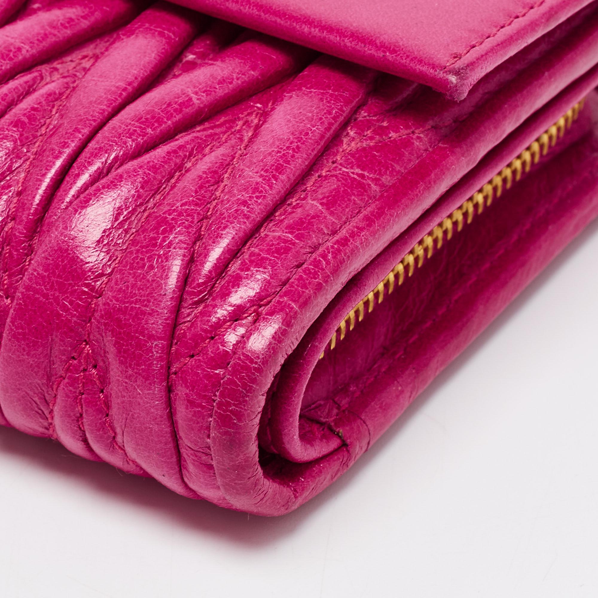 Miu Miu Fuchsia Matelasse Leather Flap Compact Wallet 4