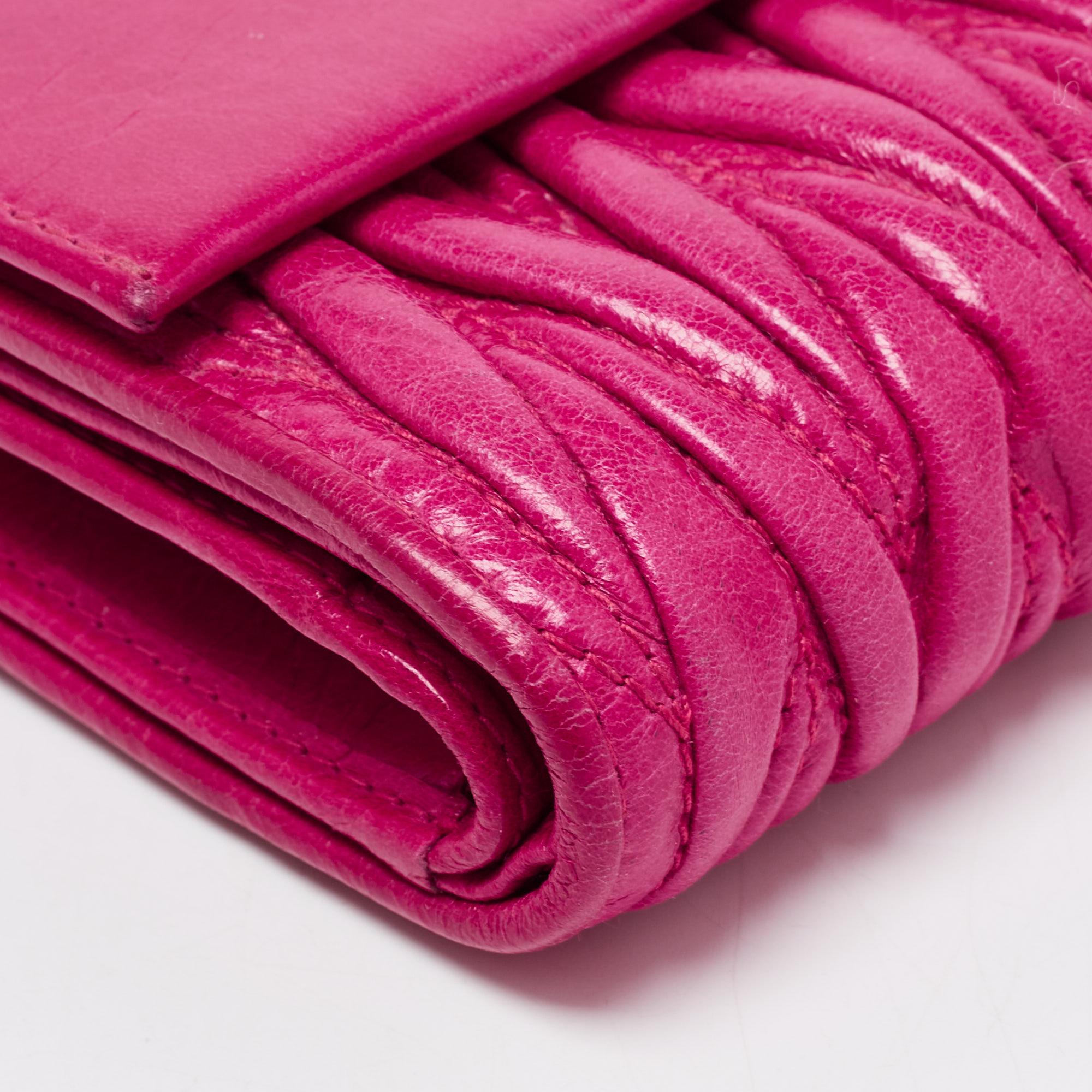 Miu Miu Fuchsia Matelasse Leather Flap Compact Wallet 5