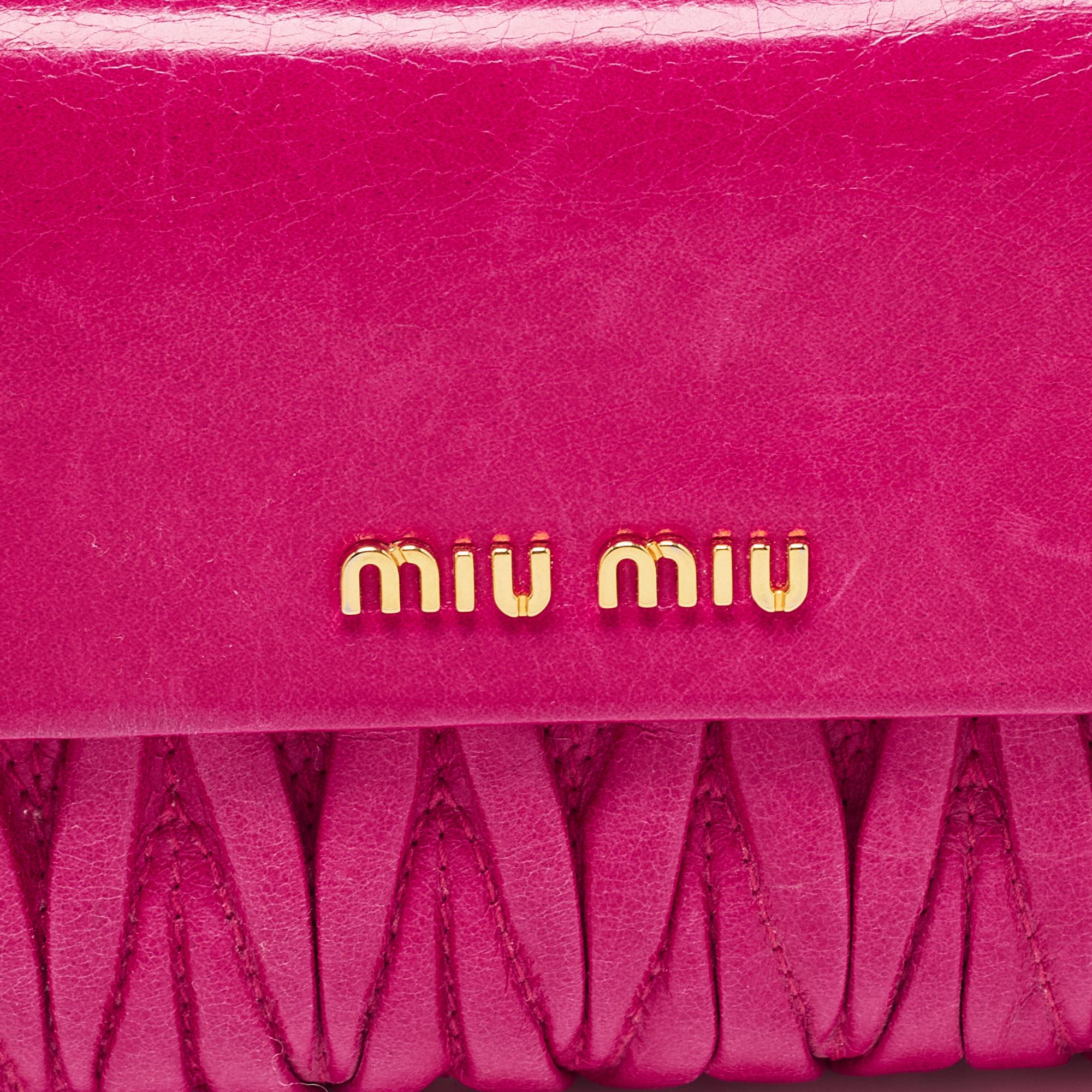 Miu Miu Fuchsia Matelasse Leather Flap Compact Wallet 6
