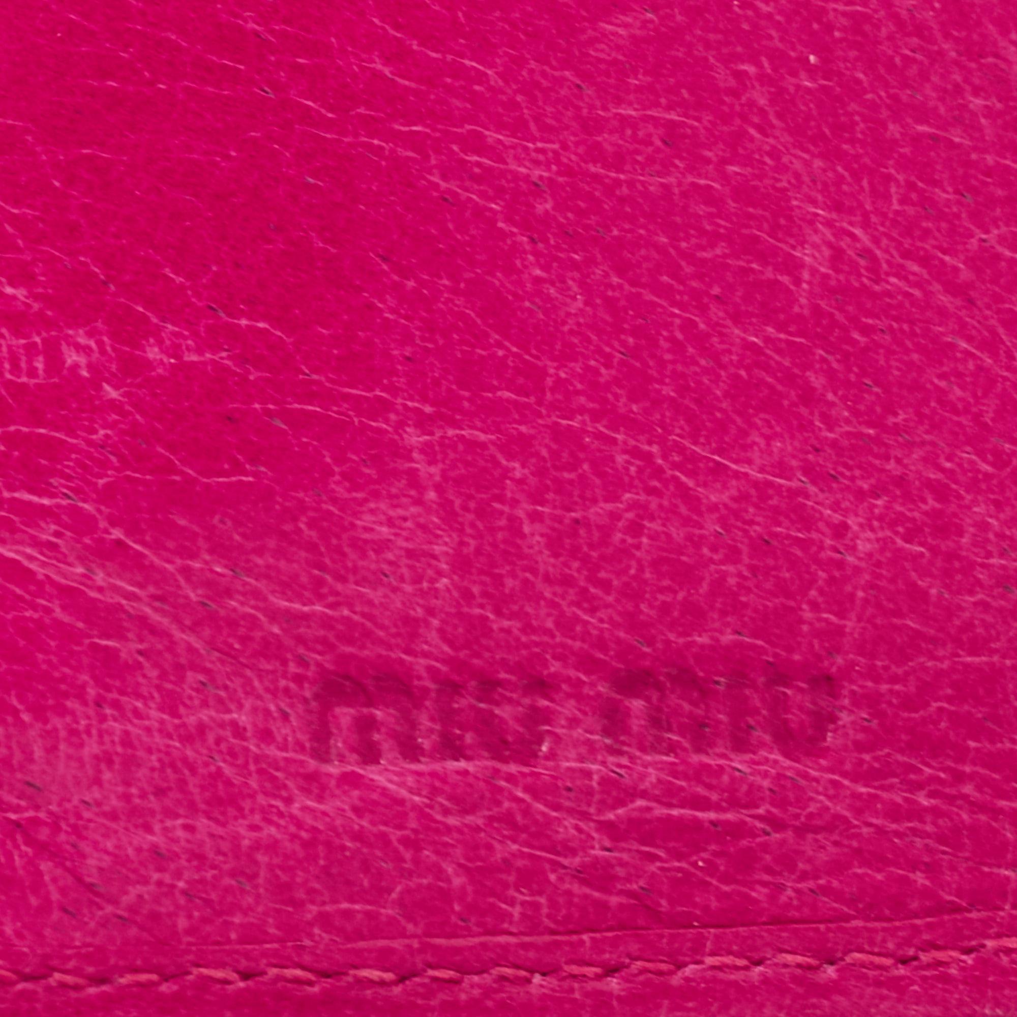 Red Miu Miu Fuchsia Matelasse Leather Flap Compact Wallet