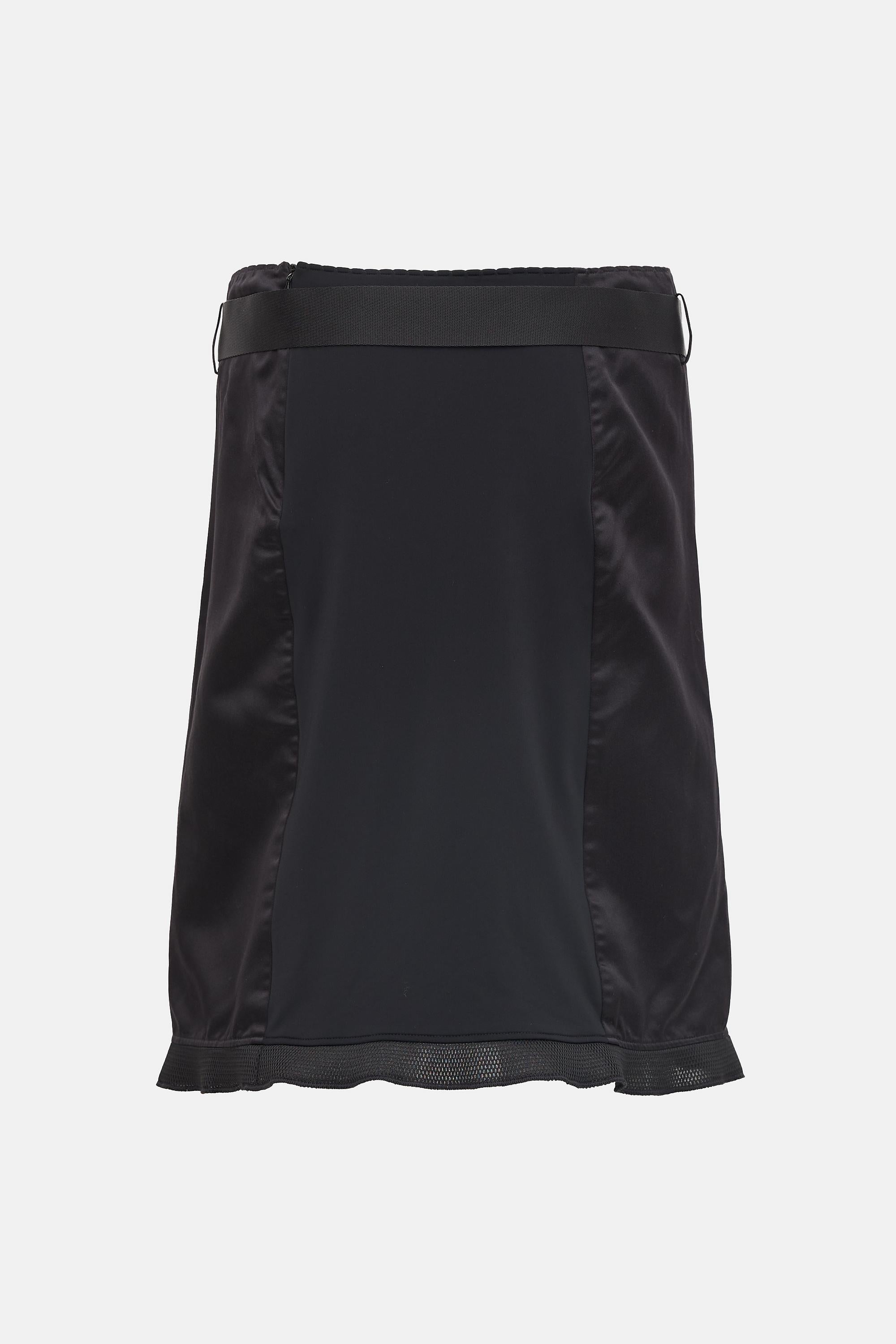 Miu Miu FW 1999 Black Satin Nylon Neoprene Buckle Skirt IT 44 For