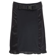 Miu Miu FW 1999 Black Satin Nylon Neoprene Buckle Skirt IT 44