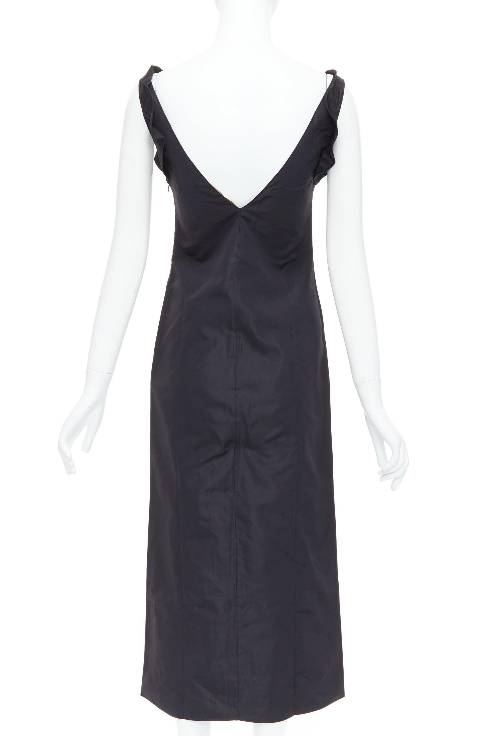 Women's MIU MIU FW98 Vintage black silk blend ruffle strap V back dress IT38 XS For Sale