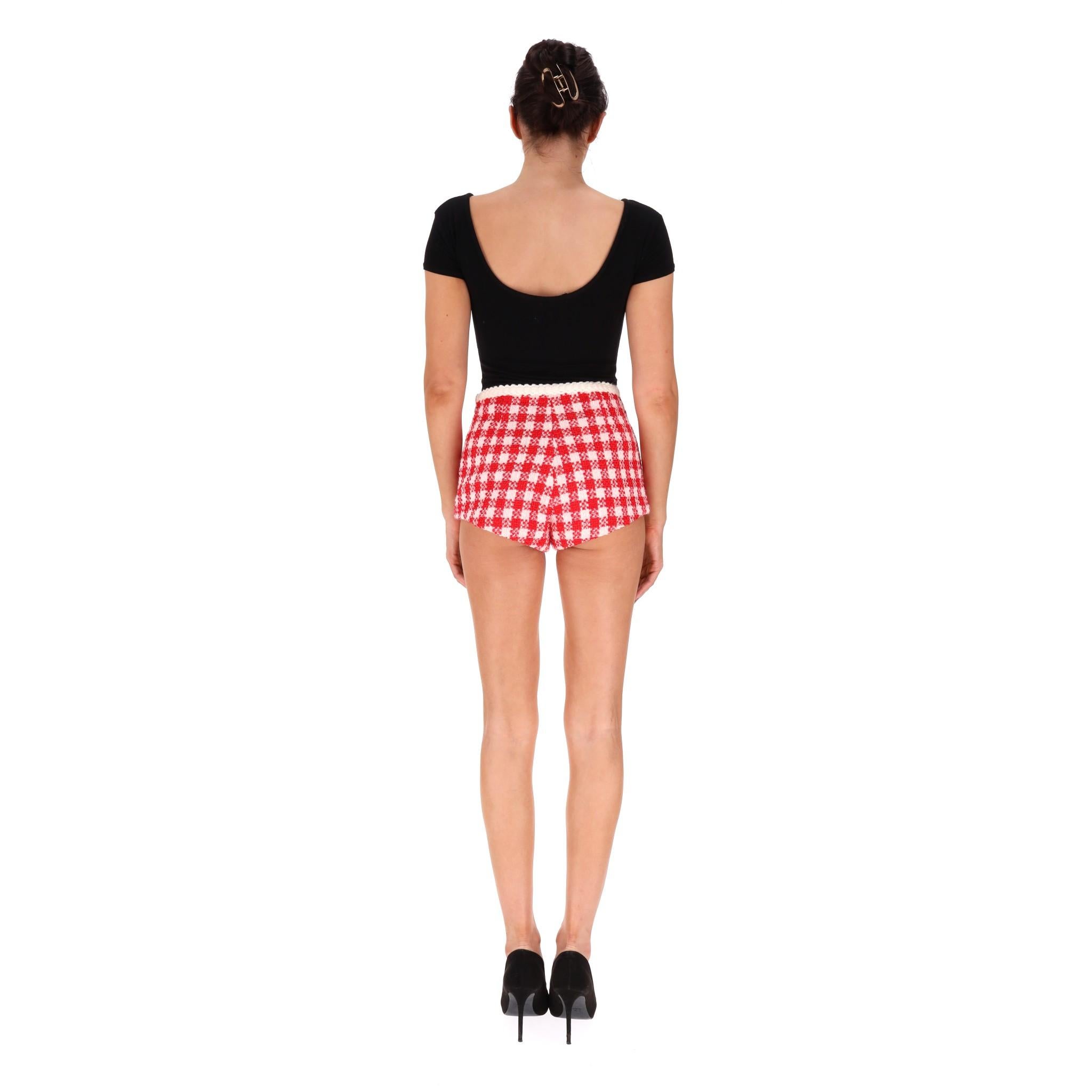 Miu Miu Gingham Check Wool & Cotton Shorts In Excellent Condition In London, GB