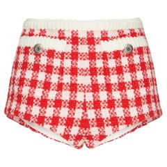 Miu Miu Gingham Check Wool & Cotton Shorts