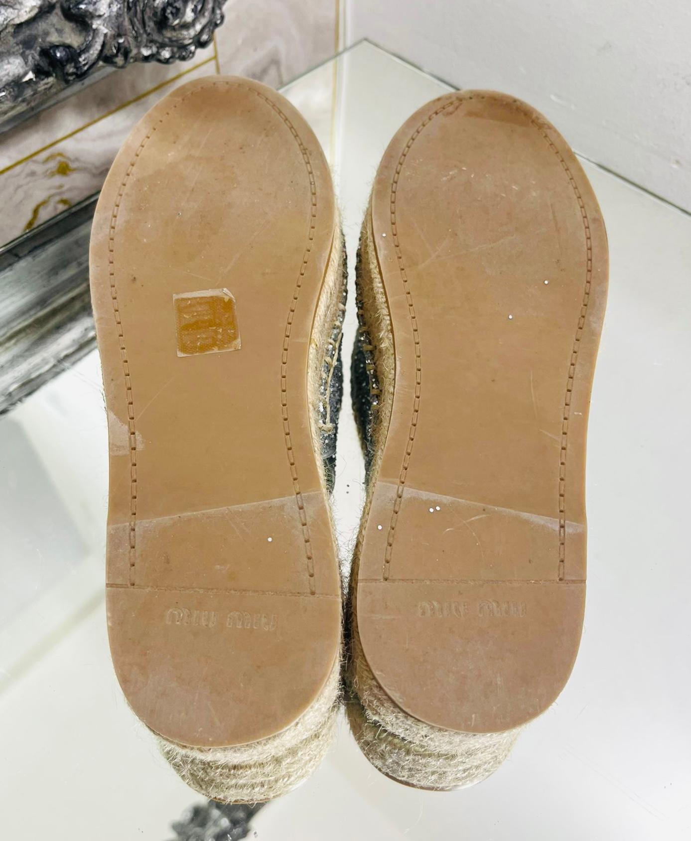 Miu Miu Glitter & Leather Logo Espadrilles For Sale 1