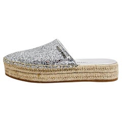 Miu Miu Glitter & Leather Logo Espadrilles