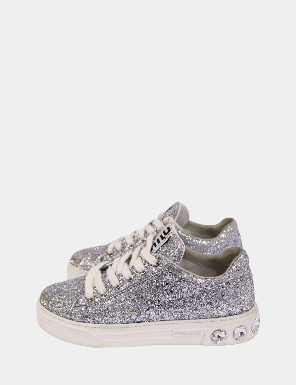 Women's Miu Miu Glitter Low-top Sneakers Size EU 39