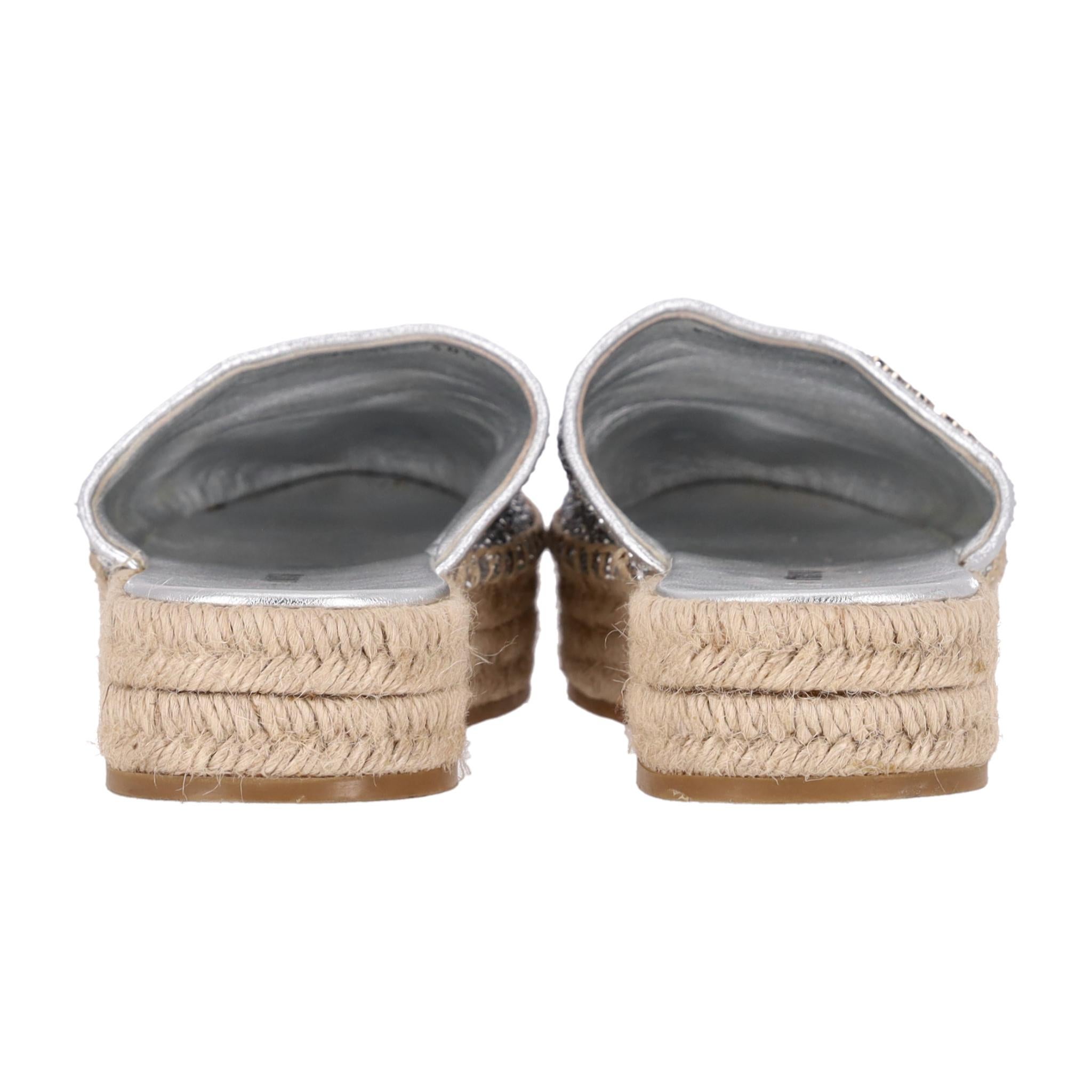 Miu Miu Glitter Platform Espadrille Mules Gris en venta