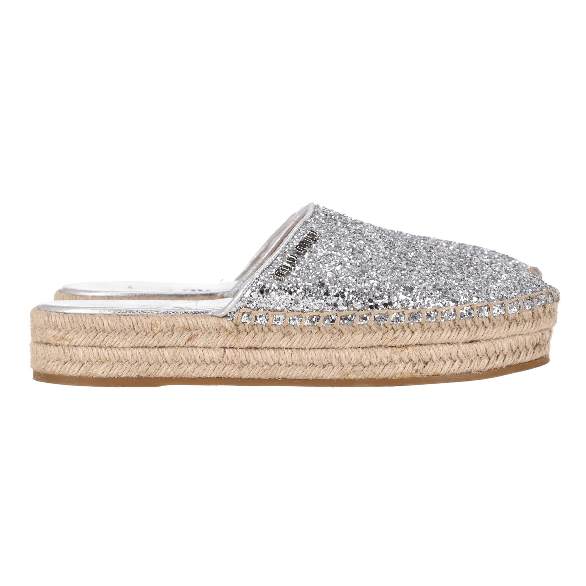 Miu Miu Glitter Platform Espadrille Mules en Bueno estado para la venta en London, GB