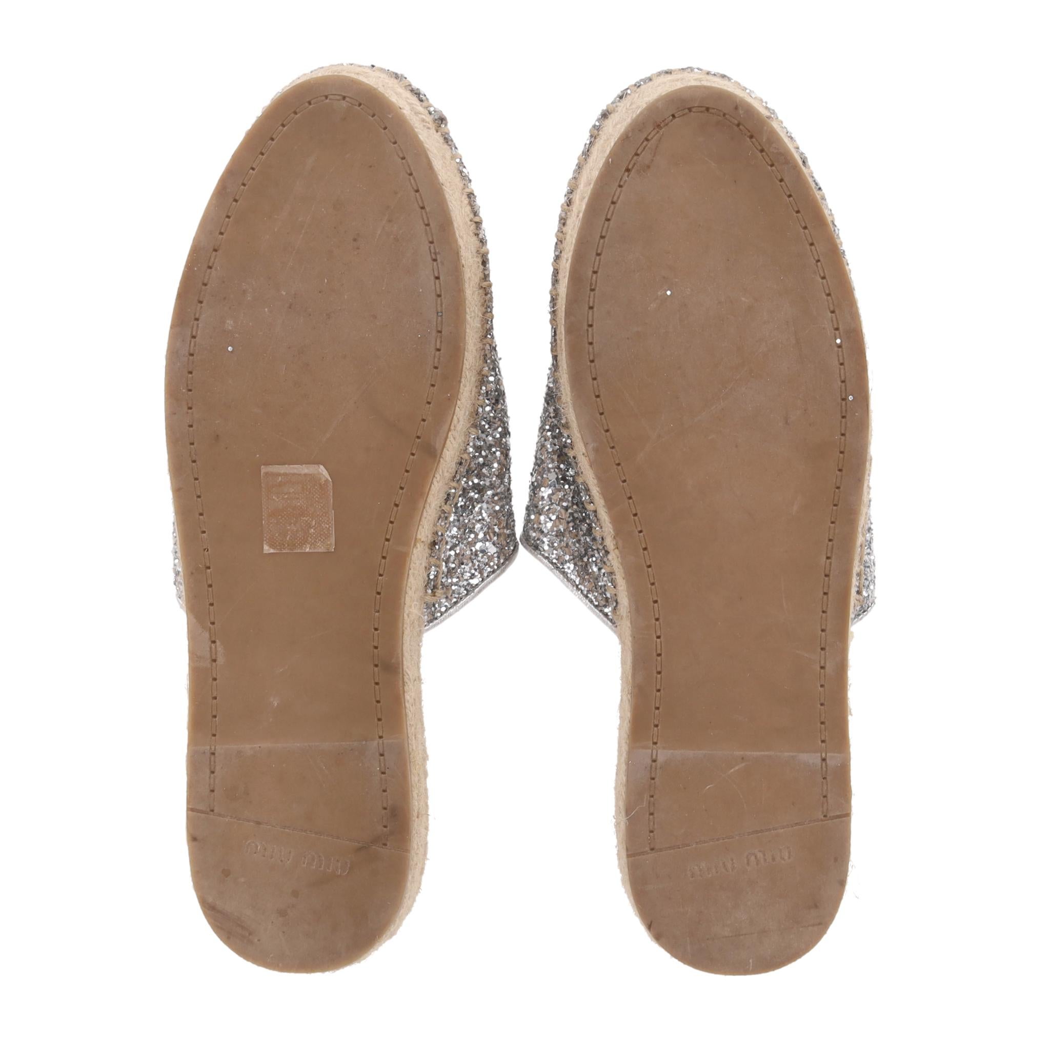 De las mujeres Miu Miu Glitter Platform Espadrille Mules en venta