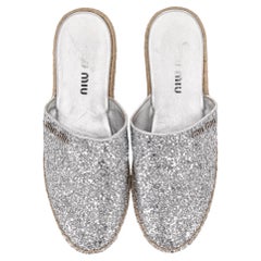 Miu Miu Glitter Platform Espadrille Mules Miu Miu Glitter Platform Espadrille Mules