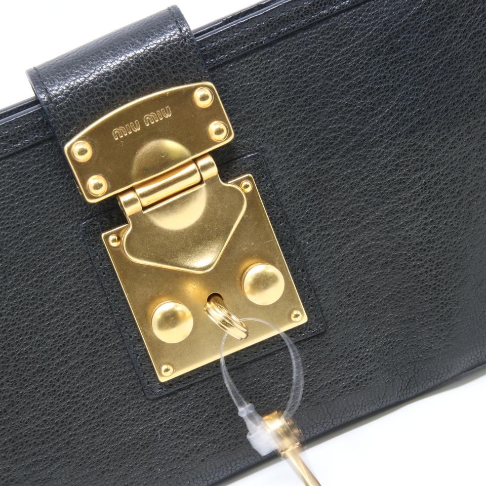 Miu Miu Goatskin Leather Lock and Key Flap Passport Case Wallet For Sale 2
